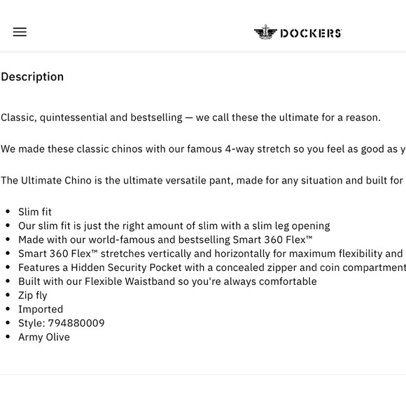 DOCKERS Chino Slim Fit 360 FLEX Khaki Army Green 5 Pkts Zip NWT 36x32 - Picture 6 of 8